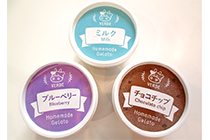 アイスクリーム三種（ミルク・ブルーベリー・チョコチップ）の写真